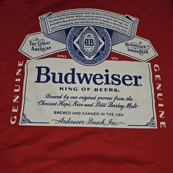Vtg.Brew City Budweiser Classic Logo Red Pullover Hoodie Sweatshirt Size Medium Men